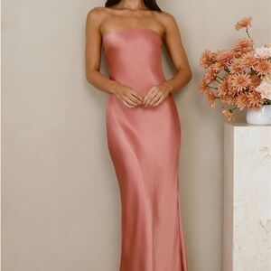 Strapless Satin Slip Dress in Dusty Rose